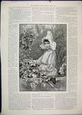 Original Old Antique Print 1891 Woman Hop Garden Country Scene 19th
