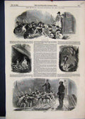 Original Old Antique Print 1849 Hunting Season Feeding Dogs Puppies Victorian
