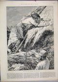 Original Old Antique Print 1886 Agricultural Scene Men Thatching Straw Stalk