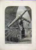 Original Old Antique Print 1881 Refracting Telescope Dublin Vienna Observatory