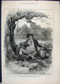 Original Old Antique Print 1879 Mr Pickwick Dickens Picnic Countrey Scene Sketch
