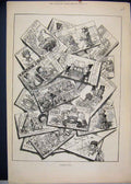Original Old Antique Print 1877 Christmas Cards Pictures 19th Century