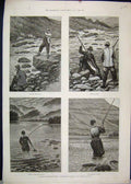 Original Old Antique Print 1888 Fishing Trout Norway Edward Kennard Sketches