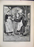 Original Old Antique Print 1884 Fish Market Honfleur Women Cloggs 19th
