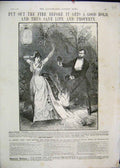 Original Old Antique Print 1886 Ball Room Perils Womans Dress Fire Victorian