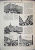Original Old Antique Print 1893 Maple Factory Tottenham Show Rooms Building 19th