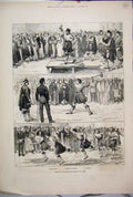 Original Old Antique Print 1883 Highland Games Brigade Cairo Hammer Foot Race
