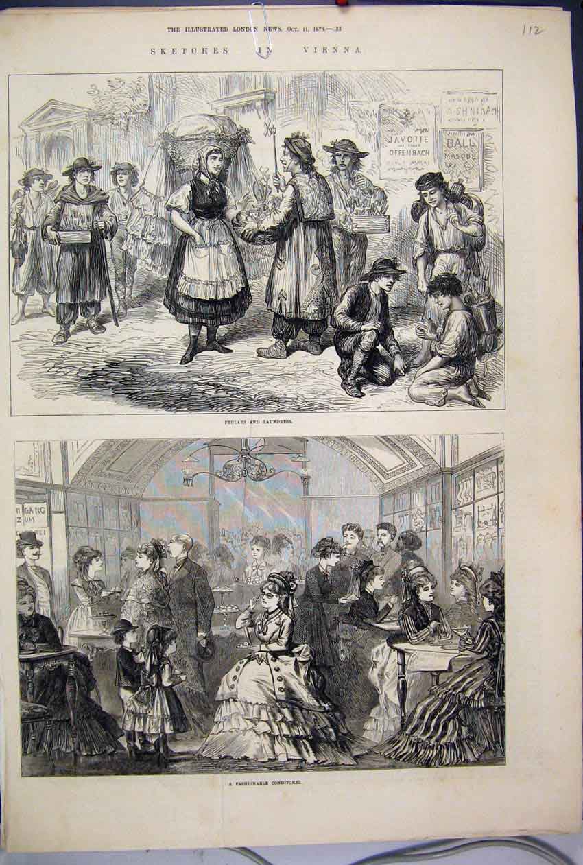 Original Old Antique Print 1873 Pedlars Laundress Fashionable Conditorel Sketch