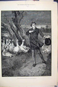 Old Antique Print 1883 Village Roscius Private Theatricals Geese Fine Art 19th