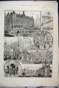 Original Old Antique Print 1890 Hotel Metropole Brighton Grand Staircase 19th