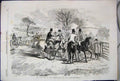 Original Old Antique Print 1856 Hunting Season Horses Men Country Scene 19th