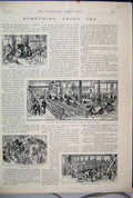 Original Old Antique Print 1893 Tea Chests Blending Tasting Rooms United Kingdom