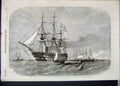 Original Old Antique Print 1856 Colossus Gun Boat Flotilla Motherbank Portland