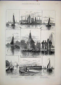 Original Old Antique Print 1885 Cruise Zuider Zee Amsterdam Zuider Zee Victorian