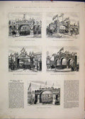 Original Old Antique Print 1882 Volunteer Review Portsmouth Tudor Arch Gosport