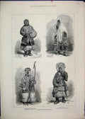Original Old Antique Print 1882 Natives Siberia Samoyed Ostiak Obi Victorian
