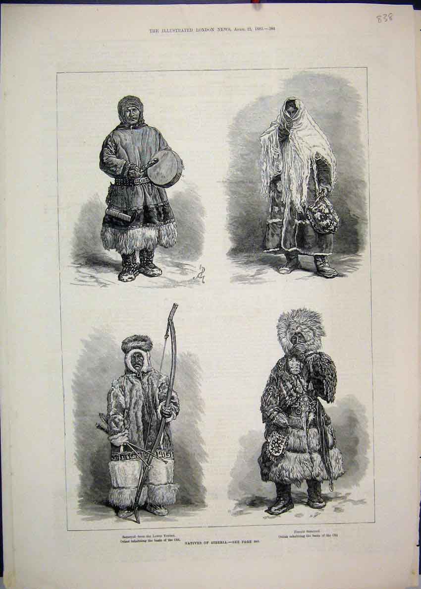 Original Old Antique Print 1882 Natives Siberia Samoyed Ostiak Obi Victorian