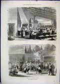 Original Old Antique Print 1871 Medoc Labourers Vineyard Meals Dance Victorian