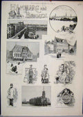 Original Old Antique Print 1888 Hamburg Bremen Alster Kaiser Quay Schutting 19th