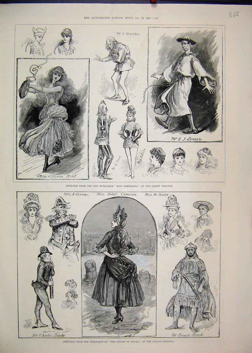 Old Antique Print 1887 Burlesque Sultan Mocha Strand Theatre Danby Birch 19th