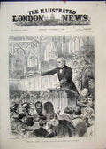 Old Antique Print 1885 Election Campaign Gladstone Church Hall Edinburgh 19th