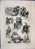 Original Old Antique Print 1886 Derby Day Horses Carriage Darby Joan Sketches