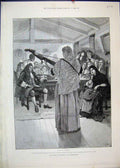 Original Old Antique Print 1888 Woman Music Forestier People Watching Victorian