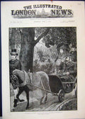 Original Old Antique Print 1888 Emperor Germany Drive Park Charlottenburg Sketch