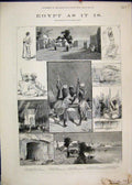 Original Old Antique Print 1882 Egypt Siout Cemetery Monestery Sier Sketch 19th