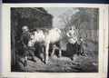 Original Old Antique Print 1870 Auld Mare Maggie Faed Man Horse Woman Child Art