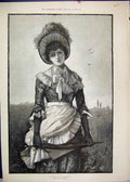 Original Old Antique Print 1884 Woman Field Umbrella Seymour Beautiful Fine Art