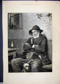 Original Old Antique Print 1880 Postman Sleeping Dog Letters Fine Art Victorian
