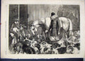 Original Old Antique Print 1868 Horses Hunting Dogs Stable Beautiful Victorian