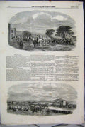 Original Old Antique Print 1853 Hunting Croxton Park Horse Races 19th