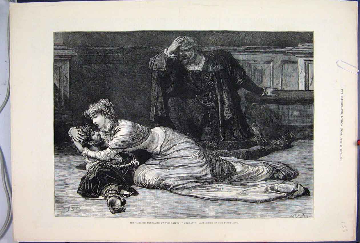 Original Old Antique Print 1879 Comedie Francaise Gaiety Hernani Theatre 19th