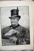 Original Old Antique Print 1884 Christmas Hamper Turkey Man Top Hat Art 19th