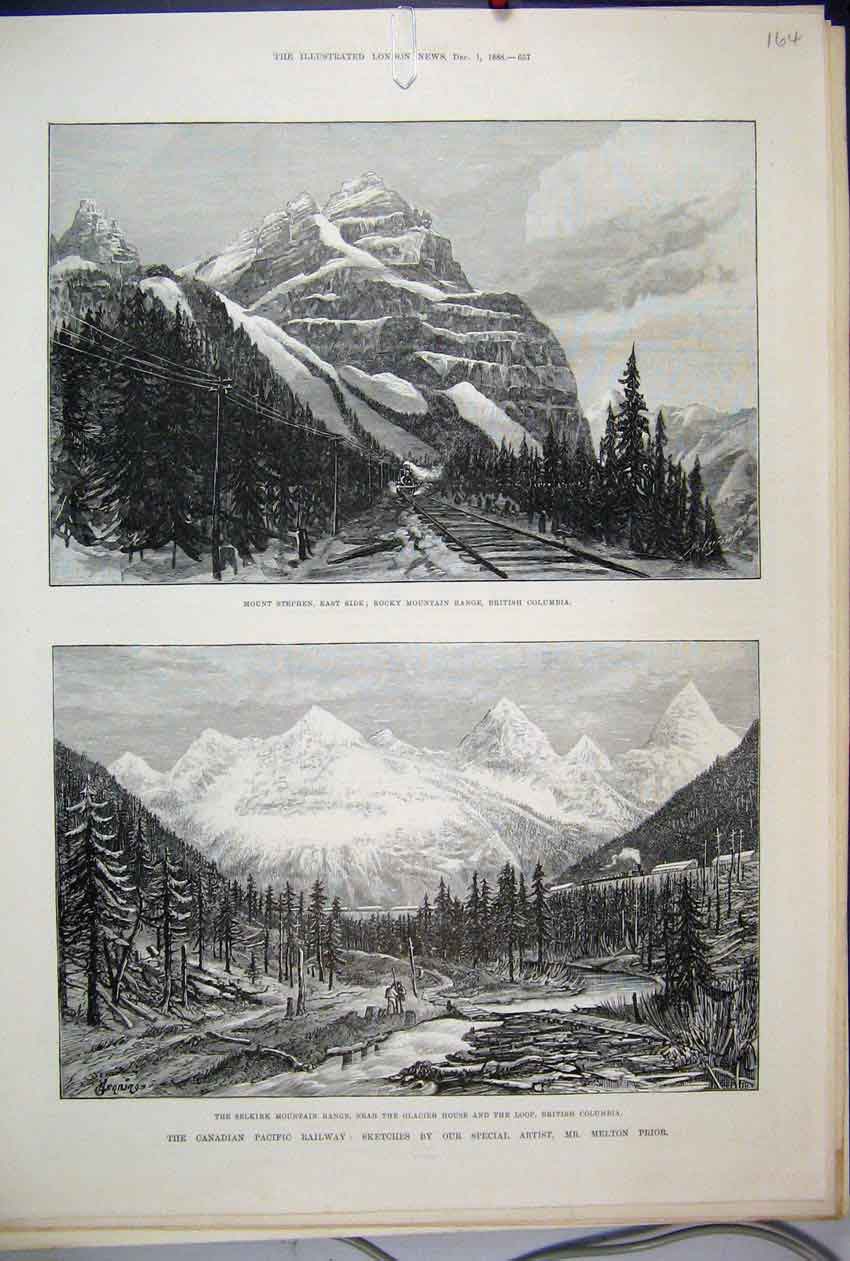 Old Antique Print 1888 Canadian Pacific Railway Mount Stephen Rocky Loop 19th