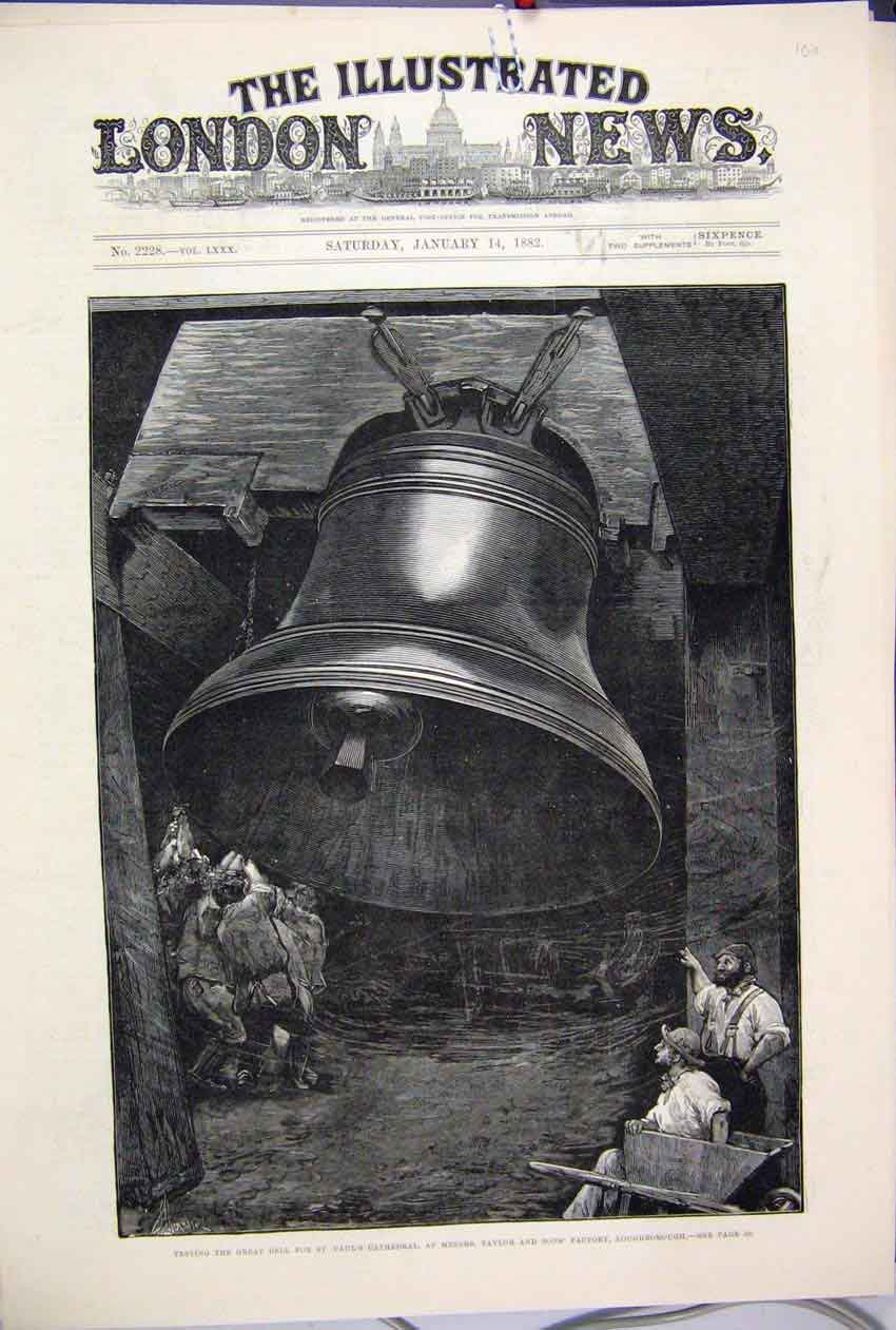 Original Old Antique Print 1882 Great Bell Pauls Catherdral Taylor Loughborough
