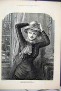 Original Old Antique Print 1882 Woman Flower Hat Beautiful Fine Art Victorian