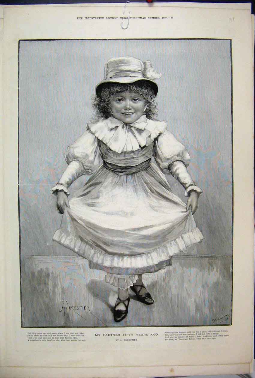 Original Old Antique Print 1889 Little Girl Dressed Up Beautiful 19th