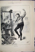 Original Old Antique Print 1892 Man Dancing Mirror Fancy Dress Ball Victorian