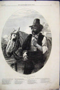 Original Old Antique Print 1855 Roman Wine Carrier Pipe Horse 19th