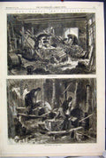 Original Old Antique Print 1866 Trades Sheffield Scythe Grinding Saw Work 19th