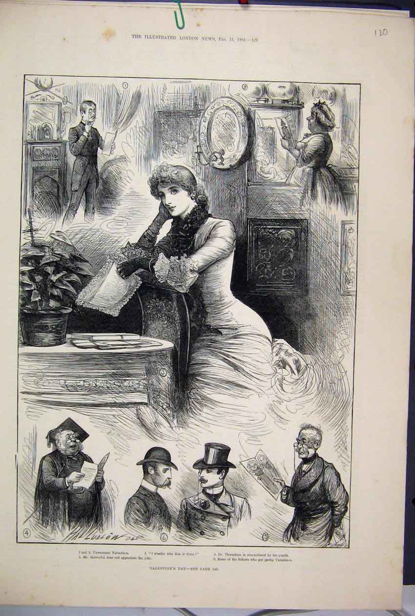 Original Old Antique Print 1882 Valentines Day Quiverful Thwackem Woman 19th