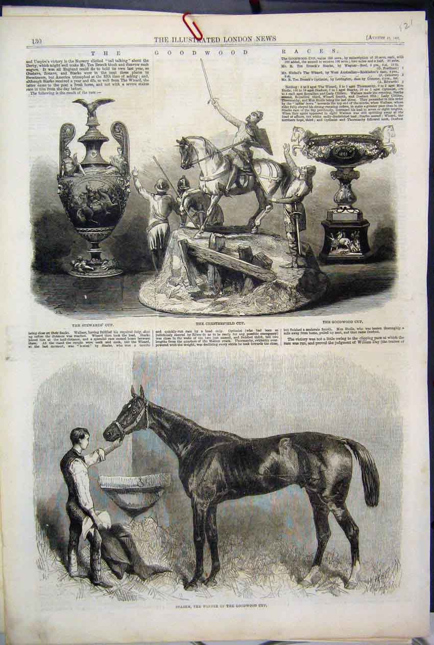 Original Old Antique Print 1861 Goodwood Races Starke Horse Stewards Cup 19th