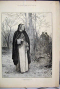 Original Old Antique Print 1884 Priest Bible Country Scene Tree Fine Art 19th