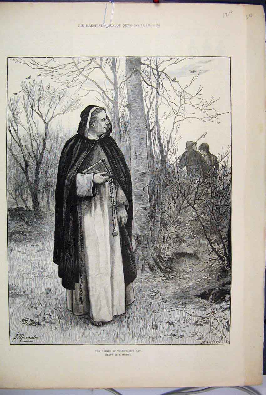 Original Old Antique Print 1884 Priest Bible Country Scene Tree Fine Art 19th