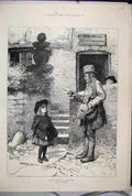 Original Old Antique Print 1888 Postman Valentine Little Girl 19th