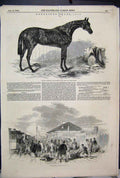 Original Old Antique Print 1849 Doncaster Races Flying Dutchman Railway Station