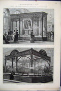 Original Old Antique Print 1884 Health Exhibition Dress Fabrics Australian Wines